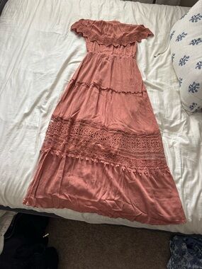 Altar'd State Dusty Rose Off-Shoulder Maxi Dress